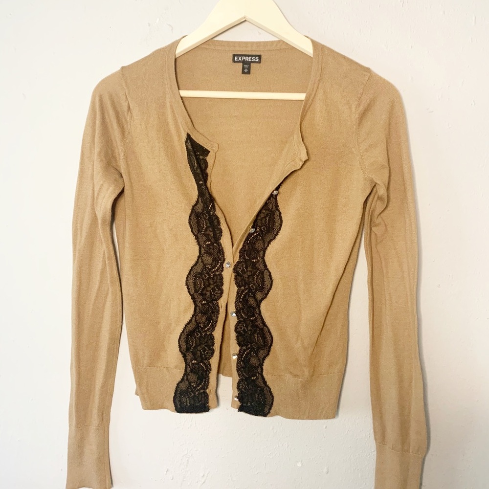 Express Cardigan with Black Lace and Crystals